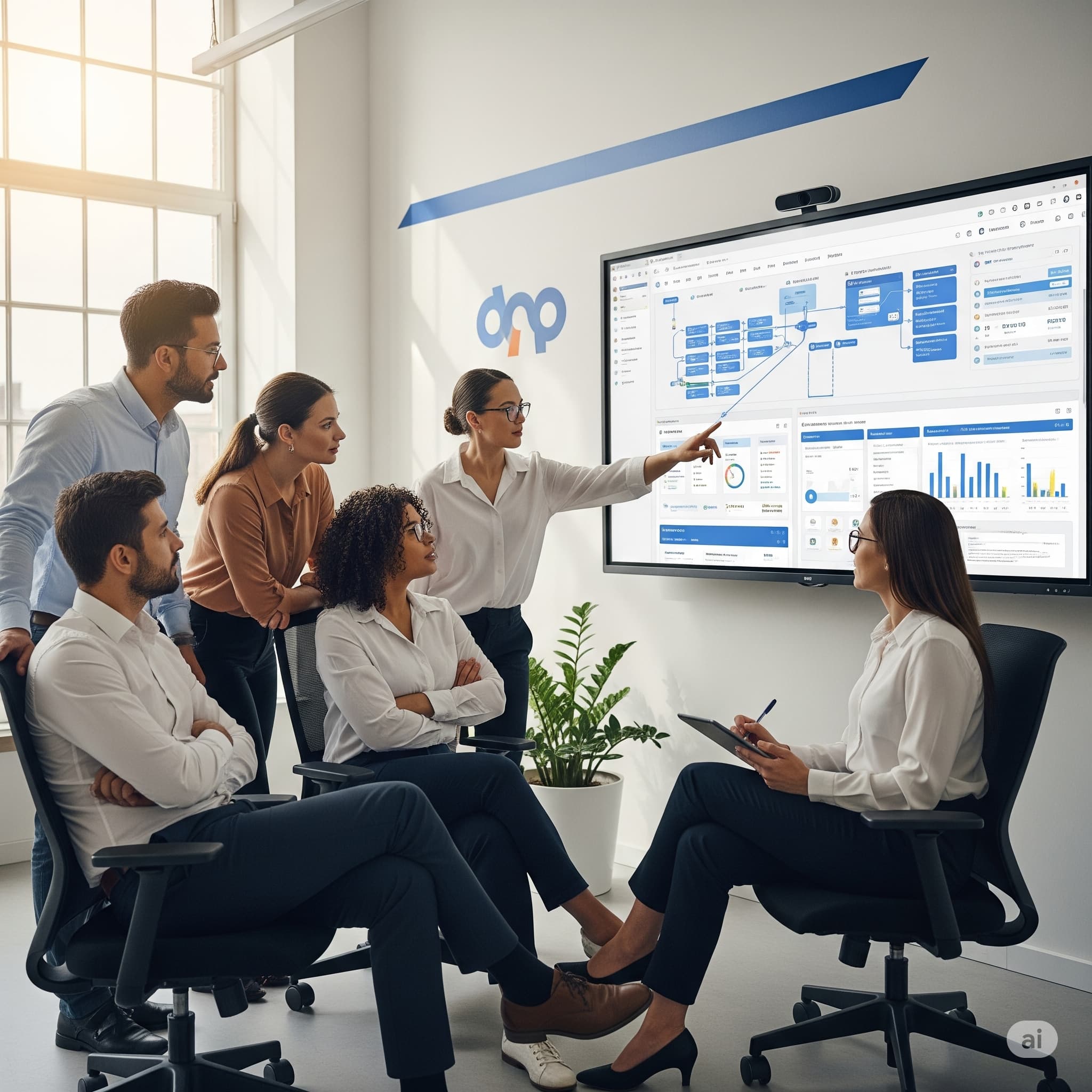 Ejecutivos trabajando en soluciones de software